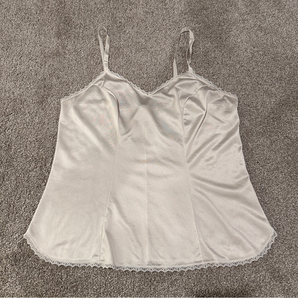 Vintage VANITY FAIR Camisole Slip Top Nylon Lace Trim Size 36 White